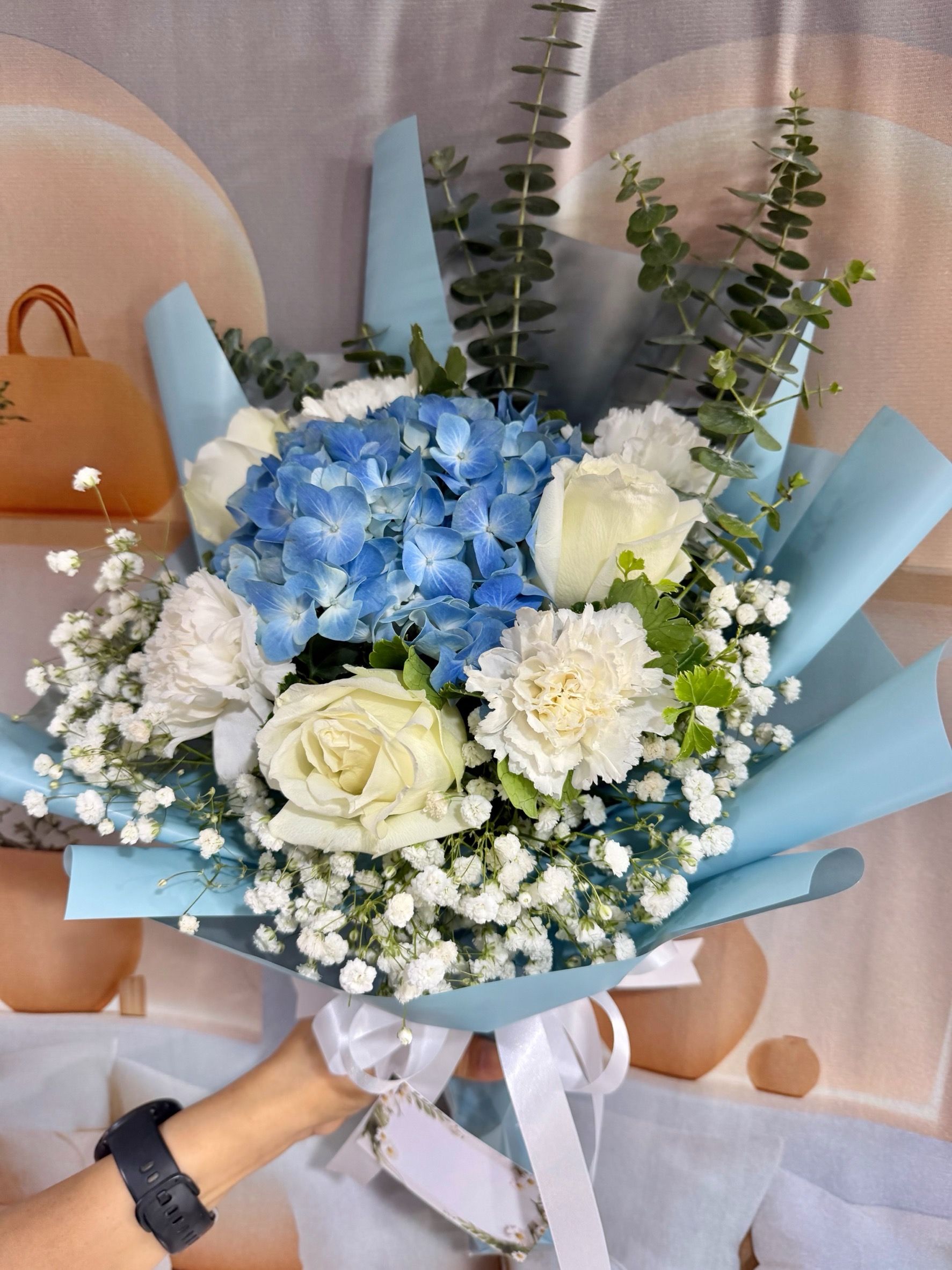 Blue hydrangea small bouquet