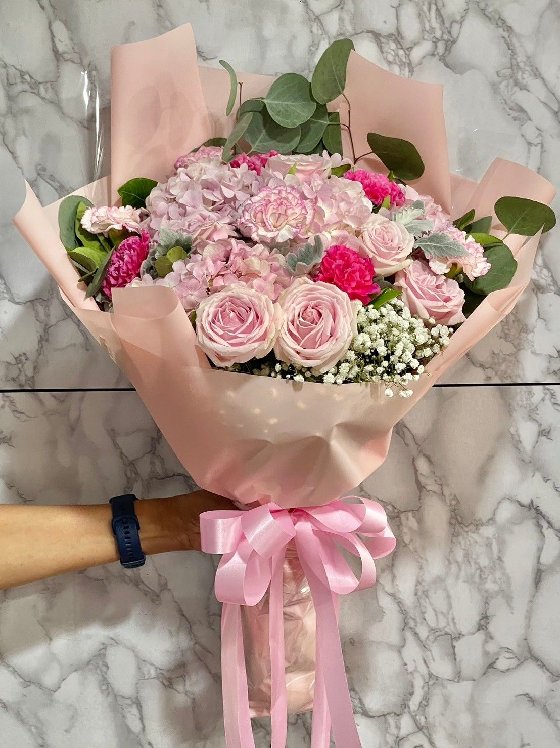 Pink flower with pink paper