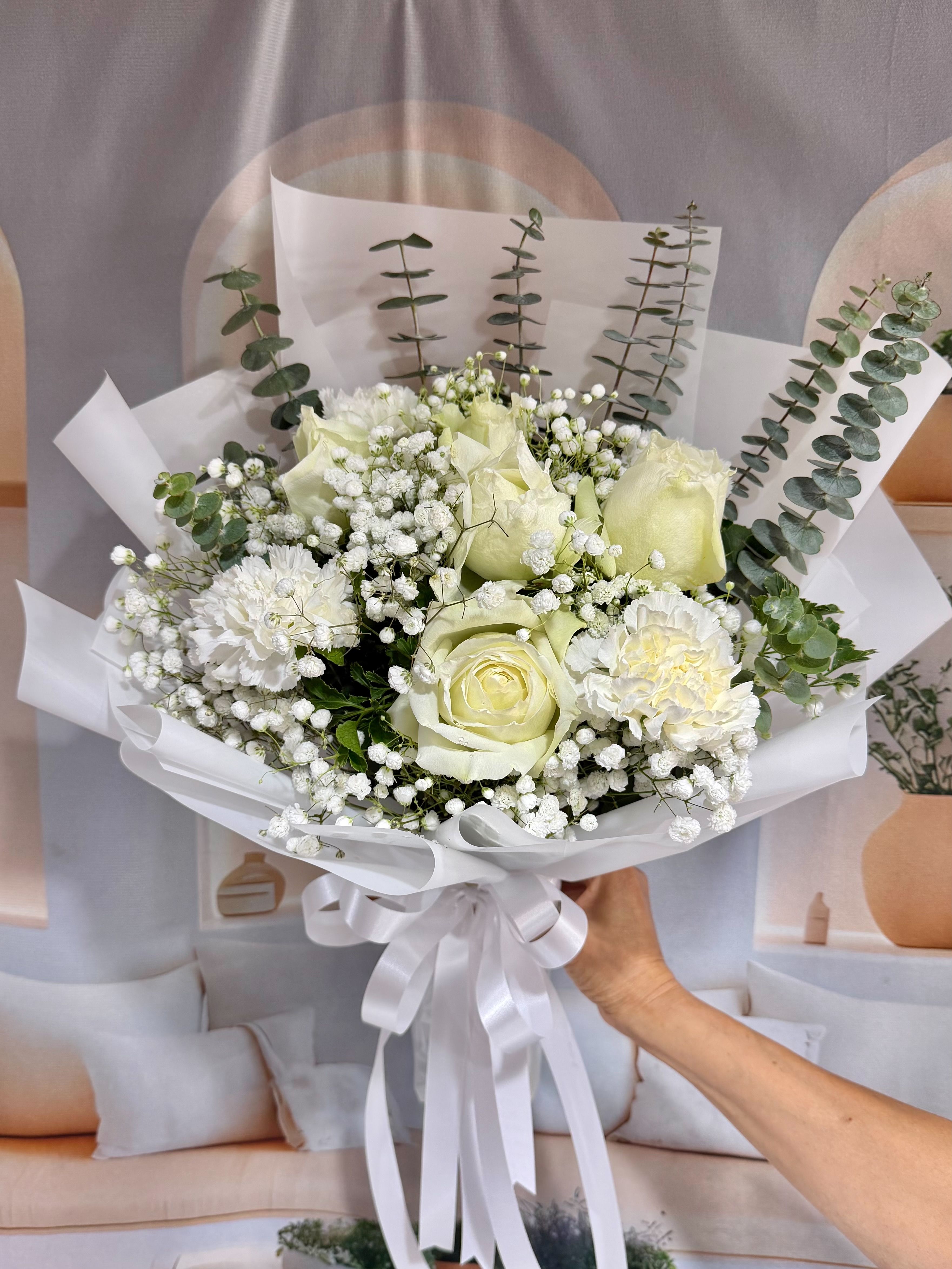 White rose with white carnation